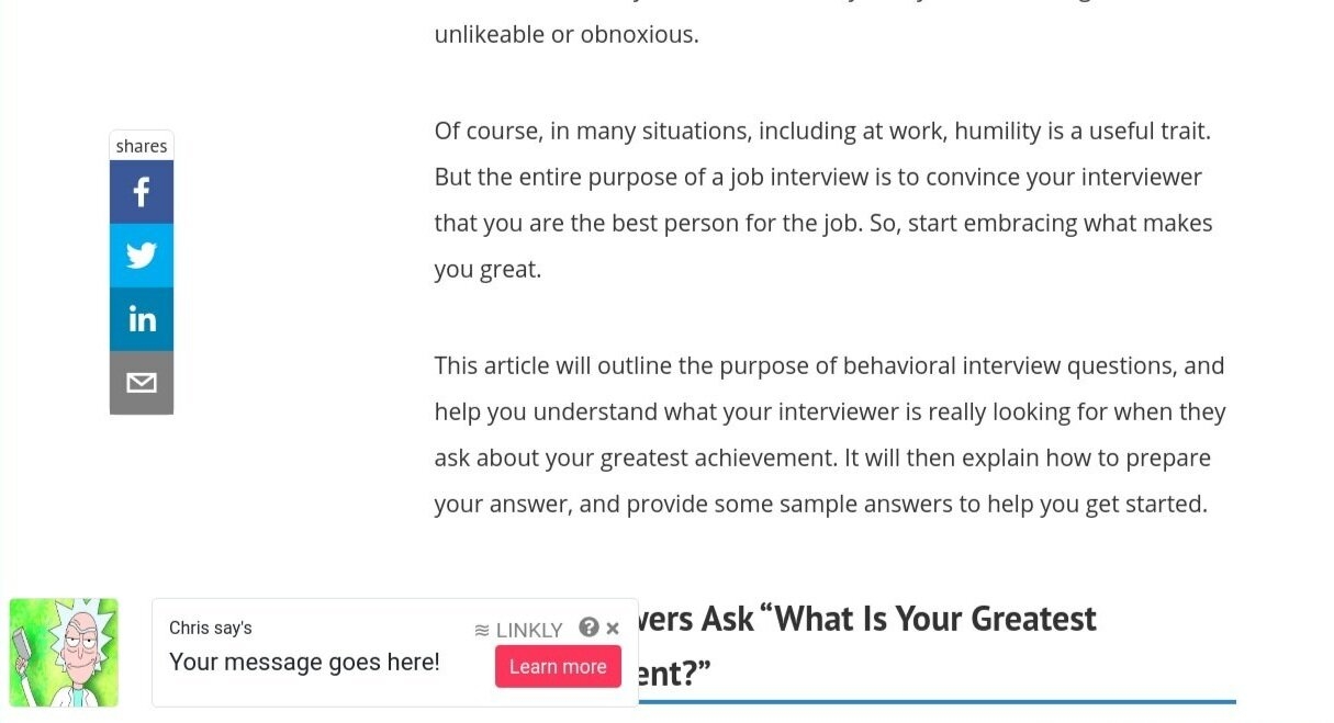 An example of call-to-action in action. Share a website, and have a popup with your content come up in the bottom-left corner.