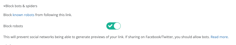 Under **Block bots & spiders**, enable **Block robots**.